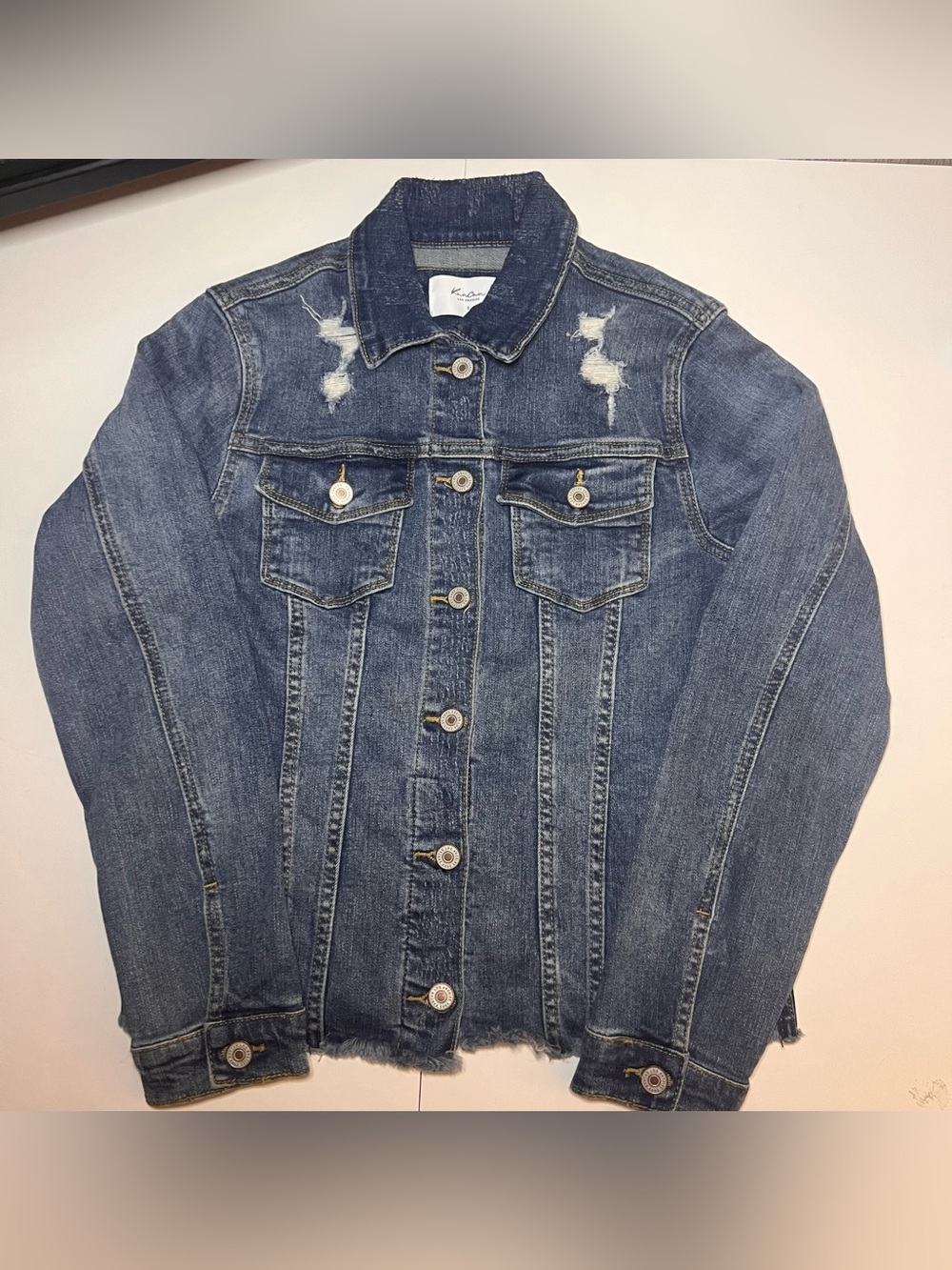 KanCan Los Angeles Distressed Denim Jacket Small Raw Hem